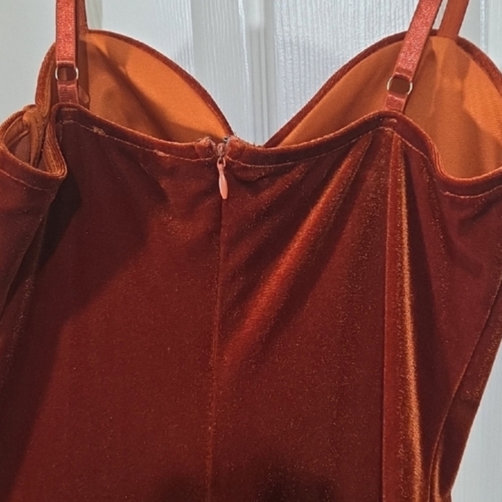 Entry Rust Velvet Midi Dress - Picture 3 of 6